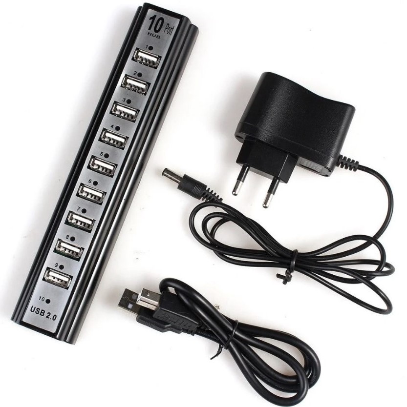 USB HUB 10 portů USB 2.0 černý