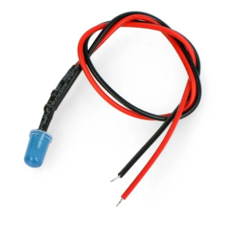 LED dioda modrá s rezistorem na vodiči 5mm 5-9V