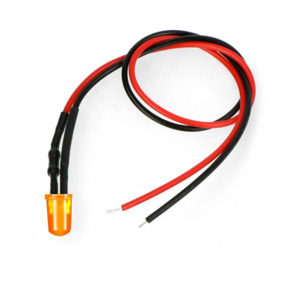 LED dioda oranžová s rezistorem na vodiči 5mm 5-9V