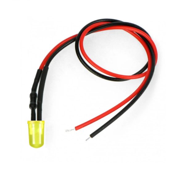 LED dioda žlutá s rezistorem na vodiči 5mm 5-9V