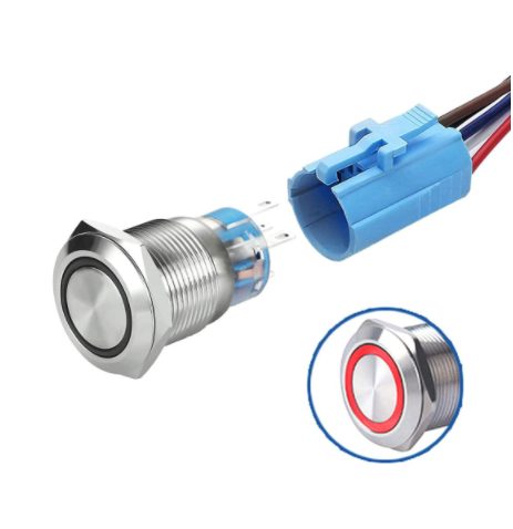 LED vodotěsný přepínač 19 mm 3-6V - červené podsvícení