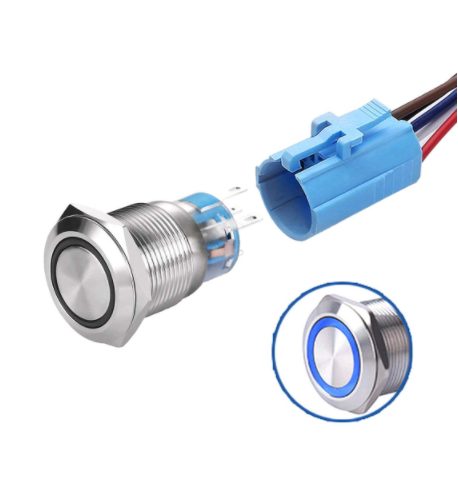 LED vodotěsný přepínač 19 mm 3-6V - modré podsvícení