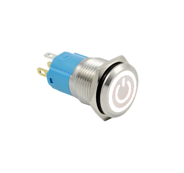 LED vodotěsný přepínač 12mm 3-6V - bílé podsvícení