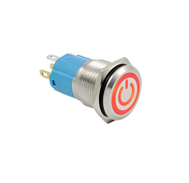 LED vodotěsný přepínač 12mm 3-6V - červené podsvícení