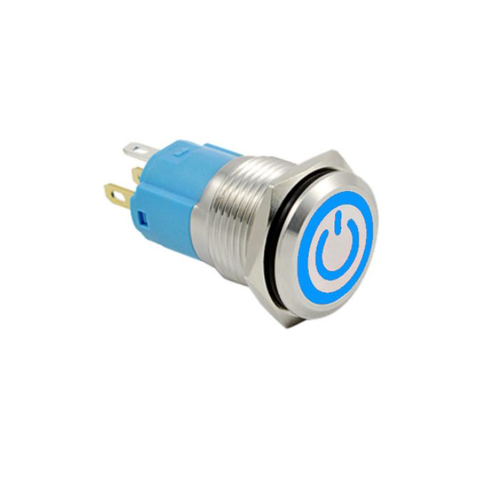 LED vodotěsný přepínač 12mm 3-6V - modré podsvícení