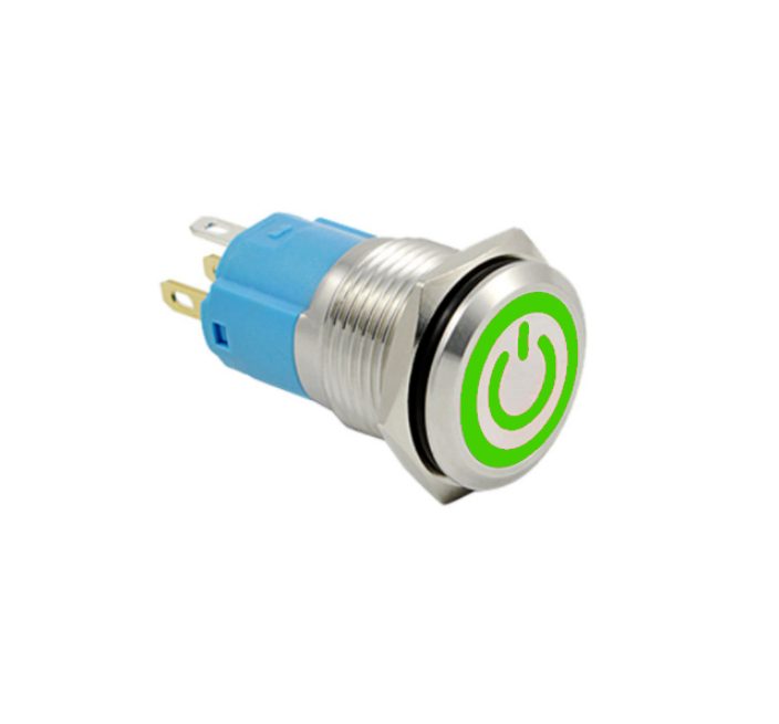 LED vodotěsný spínač 12mm 3-6V - zelené podsvícení