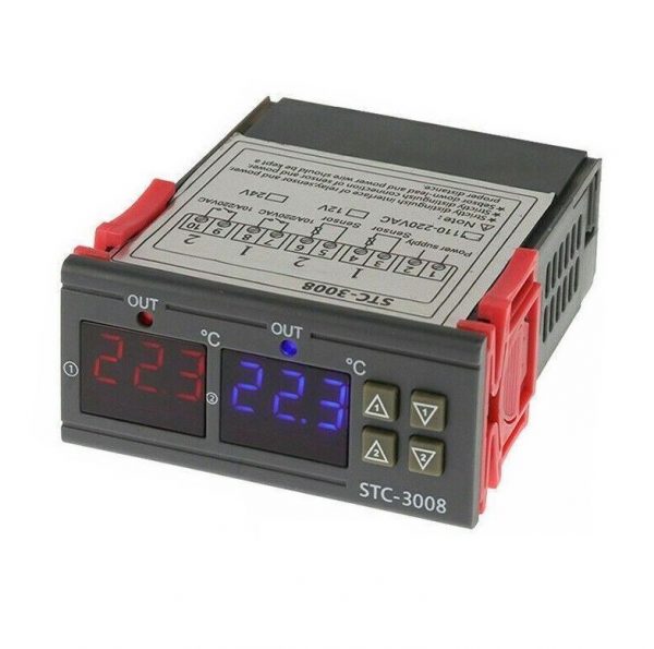 Duální digitální termostat STC-3008 DC12V s LCD displejem na -55 ~ +120°C