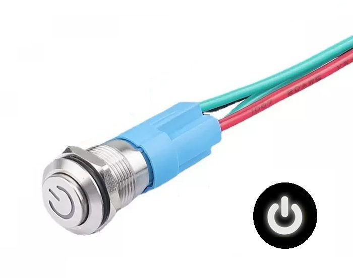 LED vodotěsný spínač 12mm s vystouplým hmatníkem
