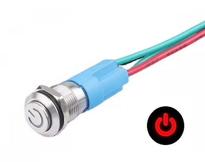 LED vodotěsný spínač 12mm s vystouplým hmatníkem