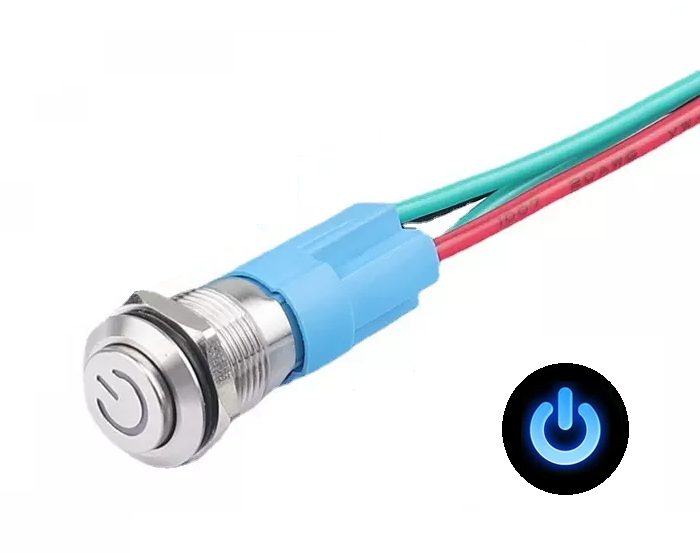 LED vodotěsný spínač 12mm s vystouplým hmatníkem