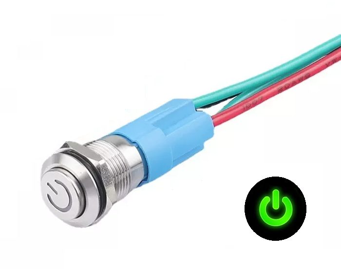 LED vodotěsný spínač 12mm s vystouplým hmatníkem