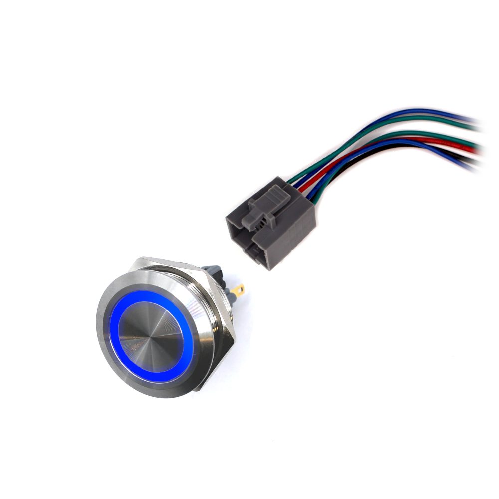 LED vodotěsný spínač 30mm bez aretace - modré podsvícení