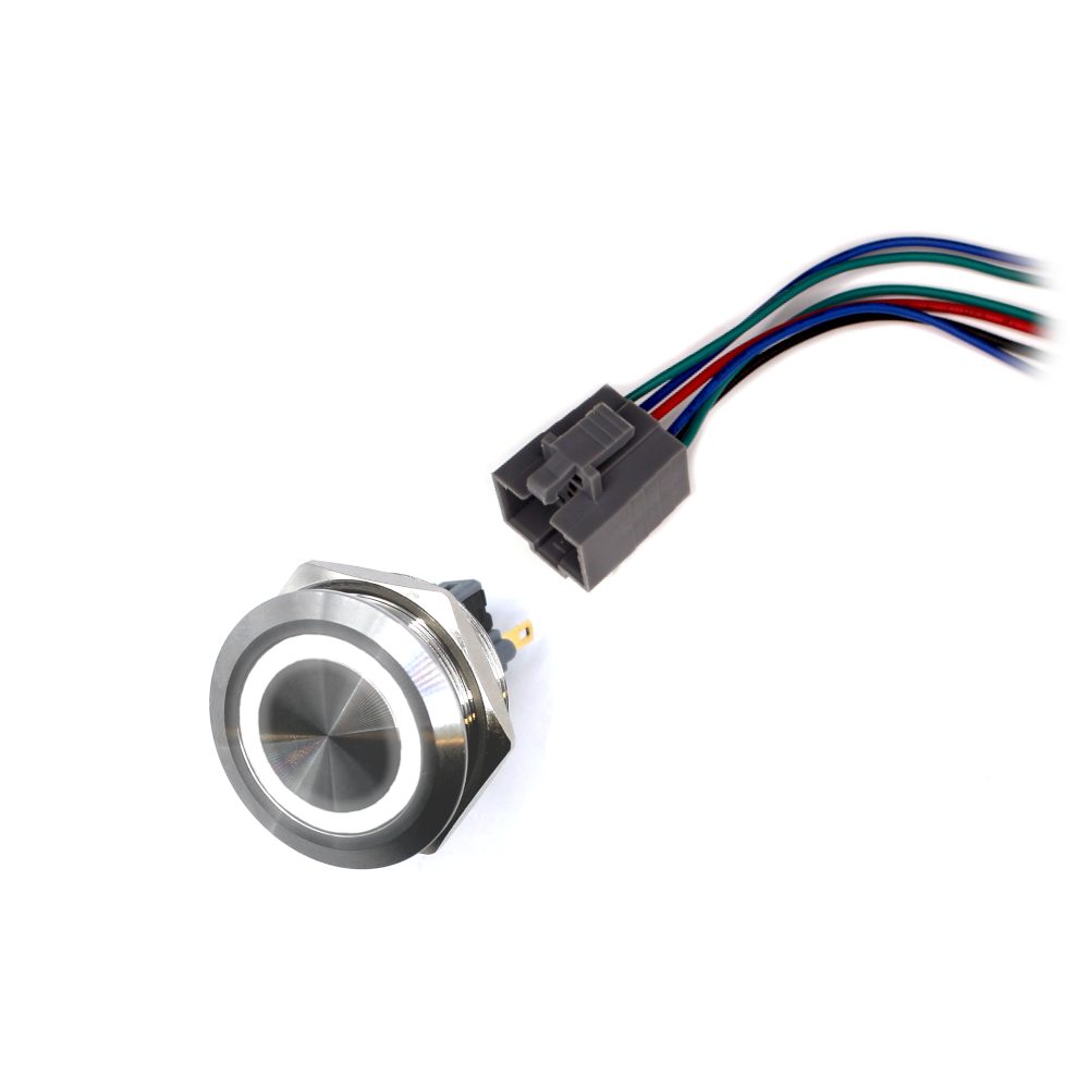 LED vodotěsný spínač 30mm s aretací - bílé podsvícení
